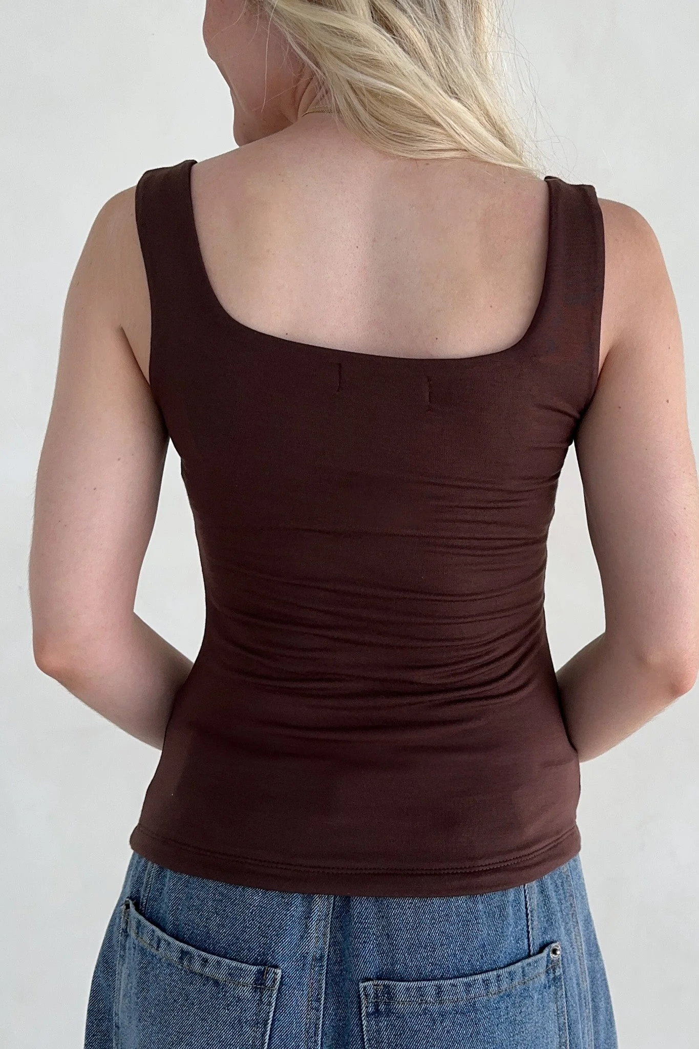 Taylor Double Layer Square Neck Tank Top in Chocolate - Image 3