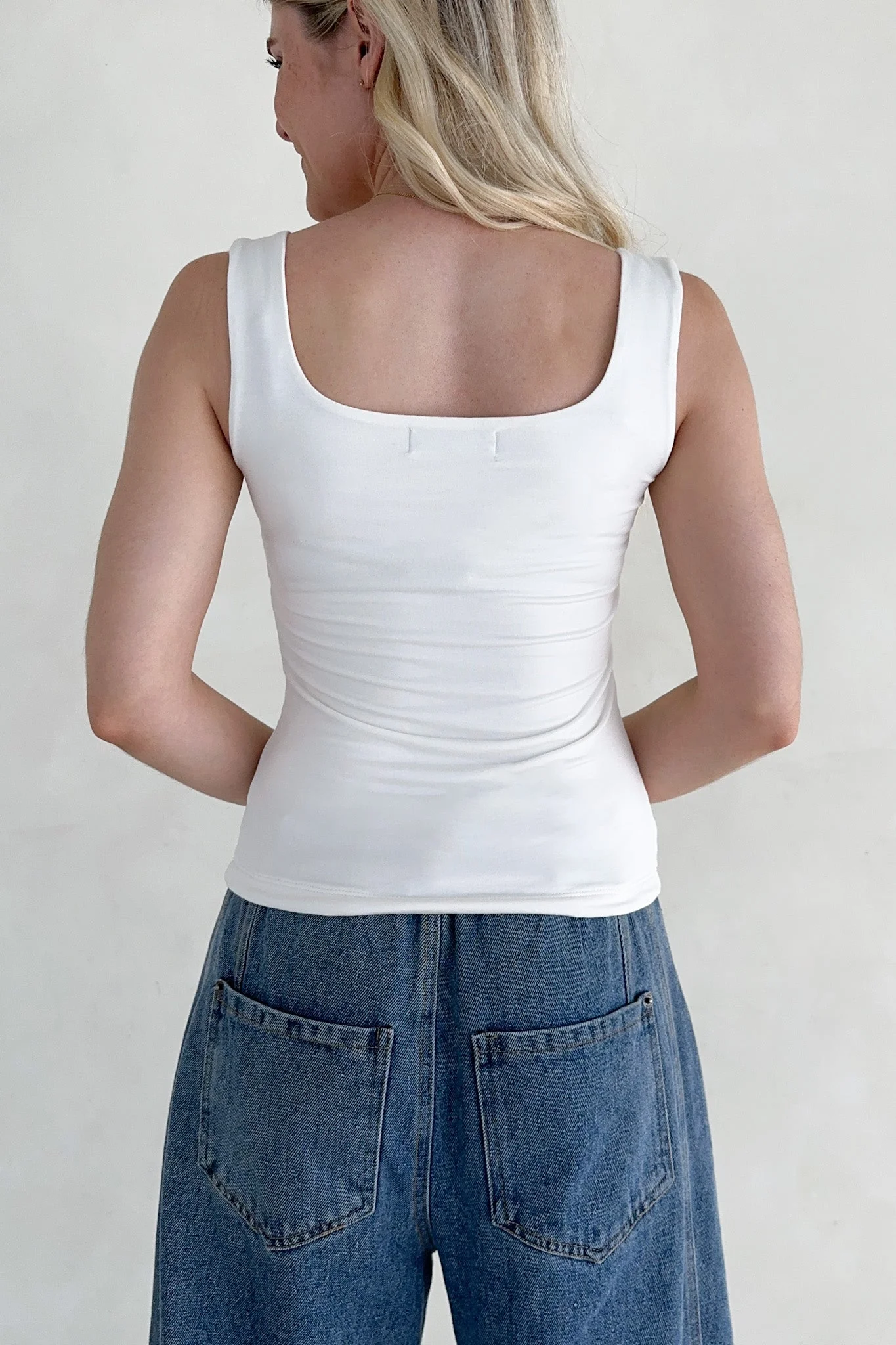 Taylor Double Layer Square Neck Tank Top in White - Image 3
