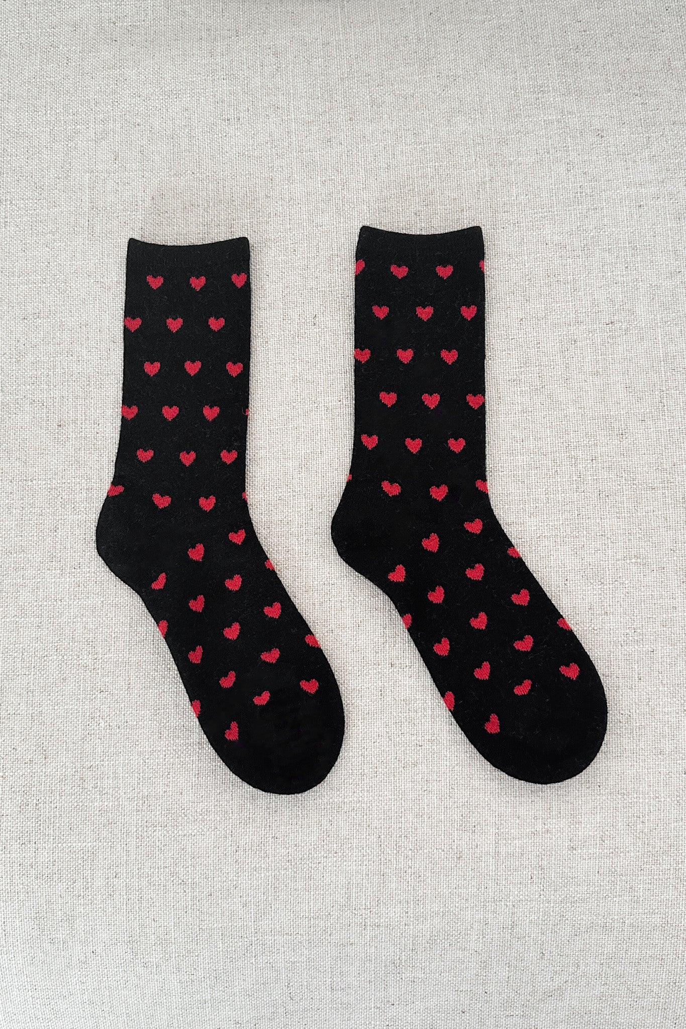 Tiny Heart Cashmere Blend Crew Socks in Black and Red - Image 3