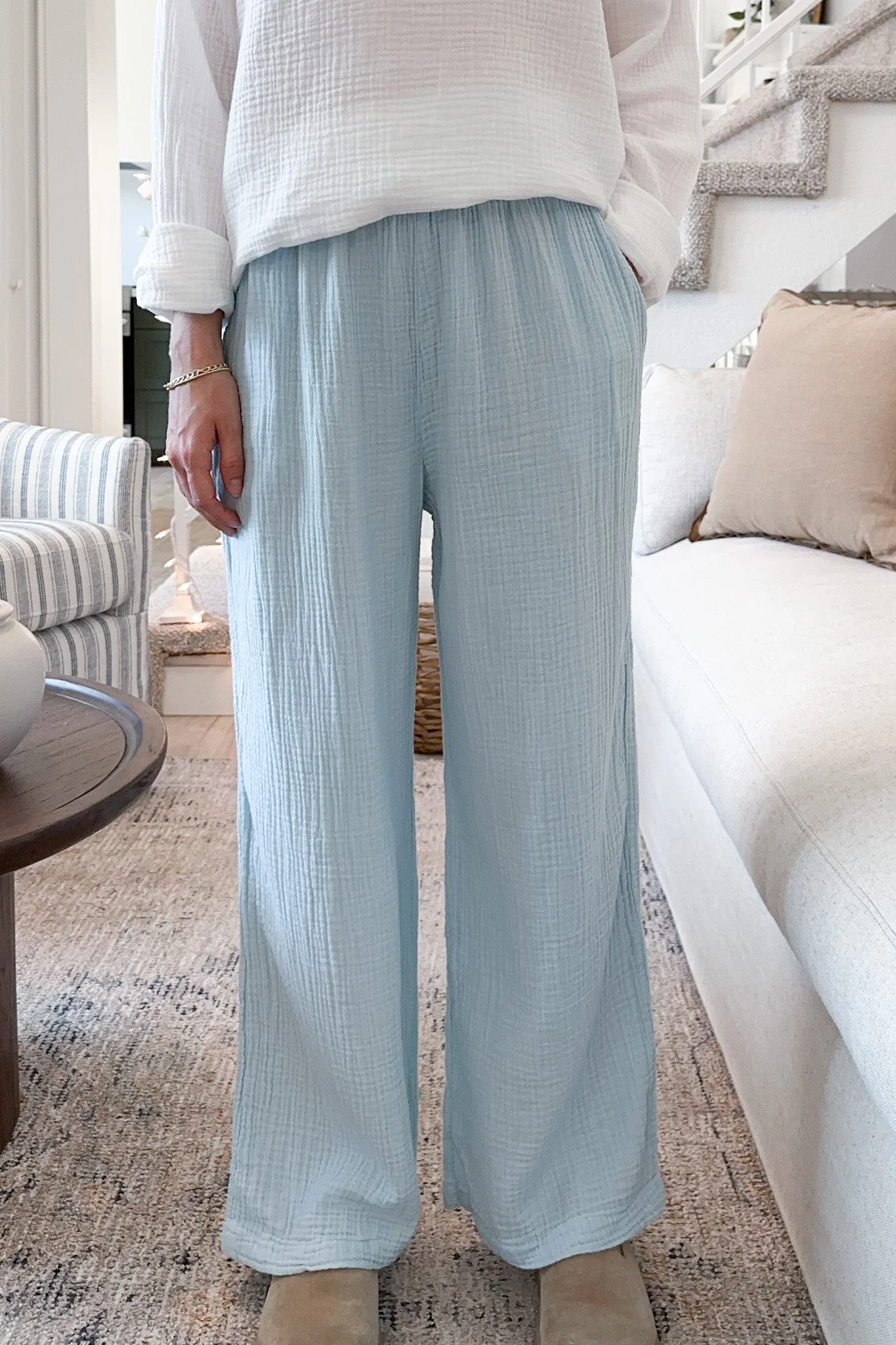Tulum Cotton Pants in Surf Blue - Image 2