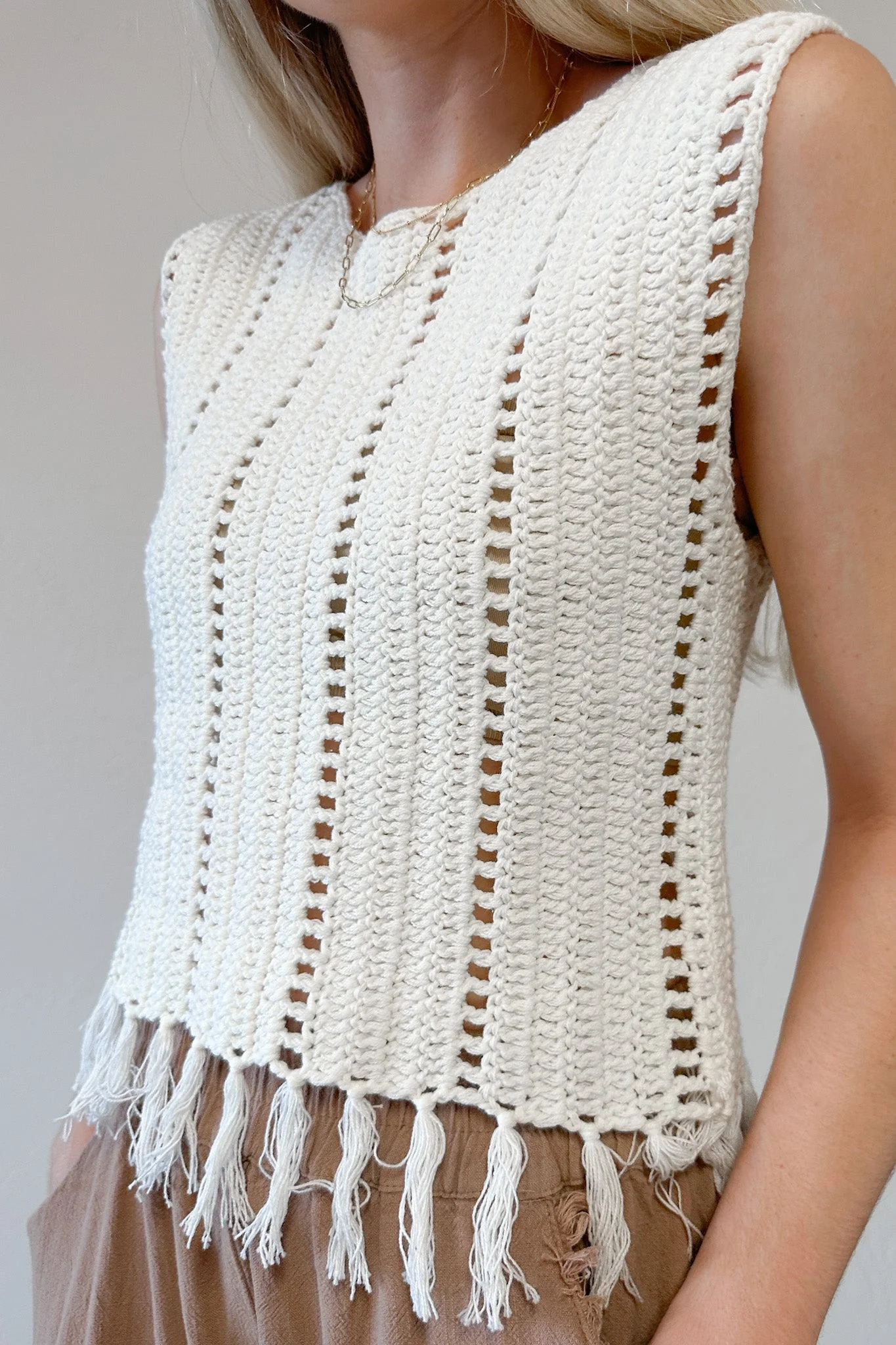 Tulum Fringe Detail Crochet Top - Image 2