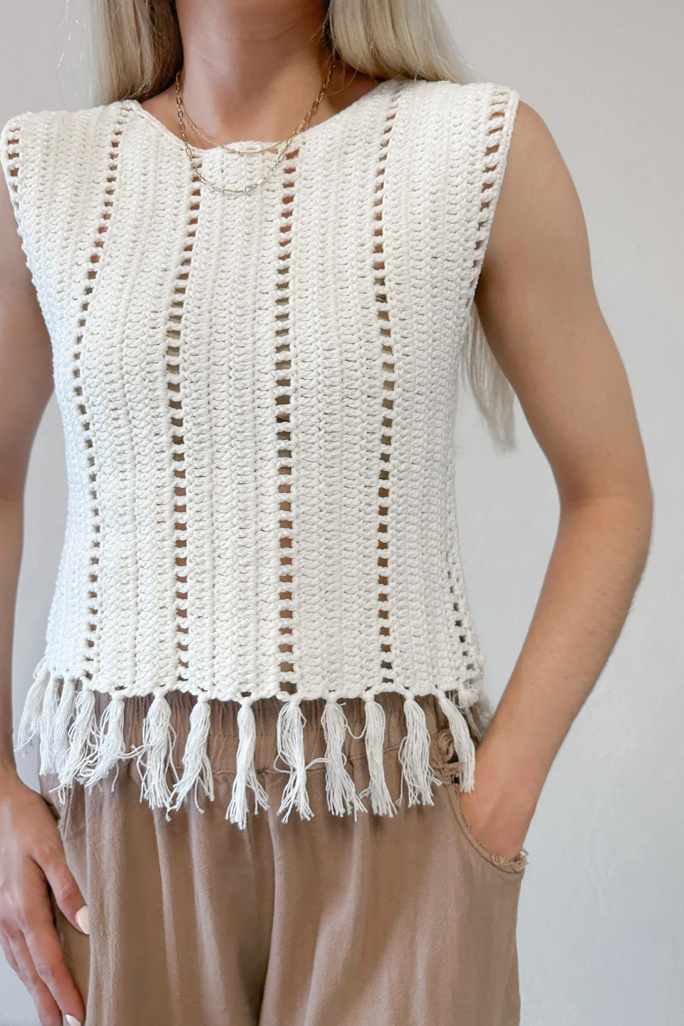 Tulum Fringe Detail Crochet Top - Image 4