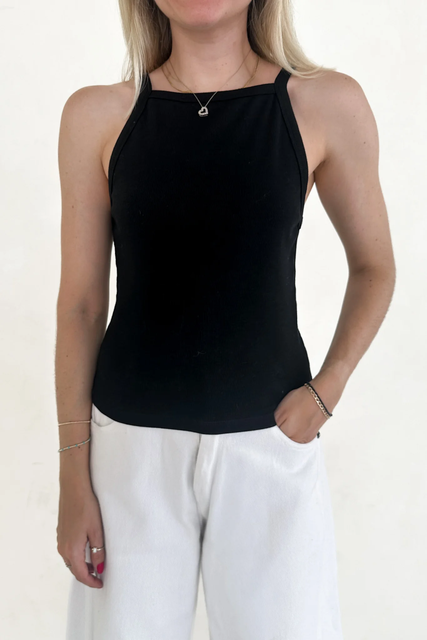 Urban High-Neck Cotton Tank Top in Black