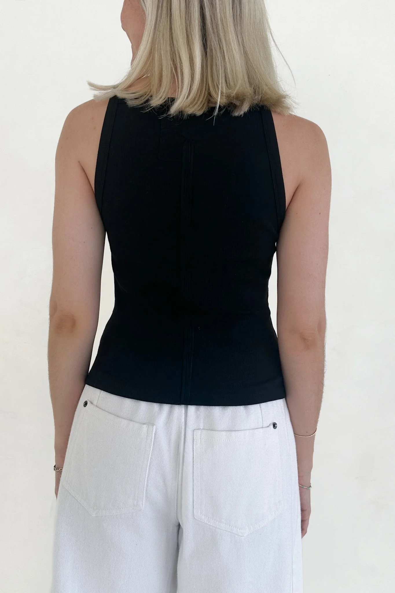 Urban High-Neck Cotton Tank Top in Black - Image 2