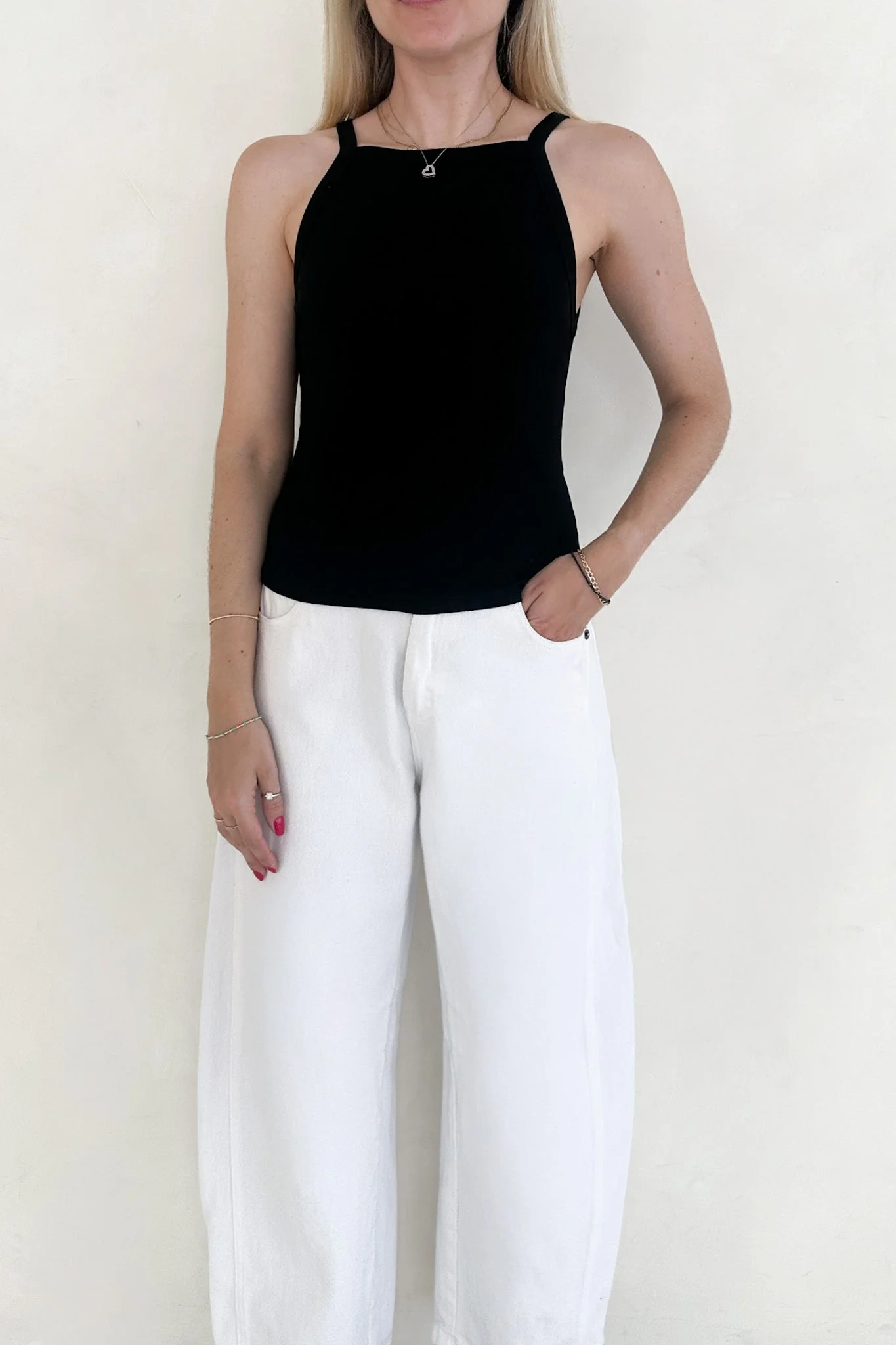 Urban High-Neck Cotton Tank Top in Black - Image 3
