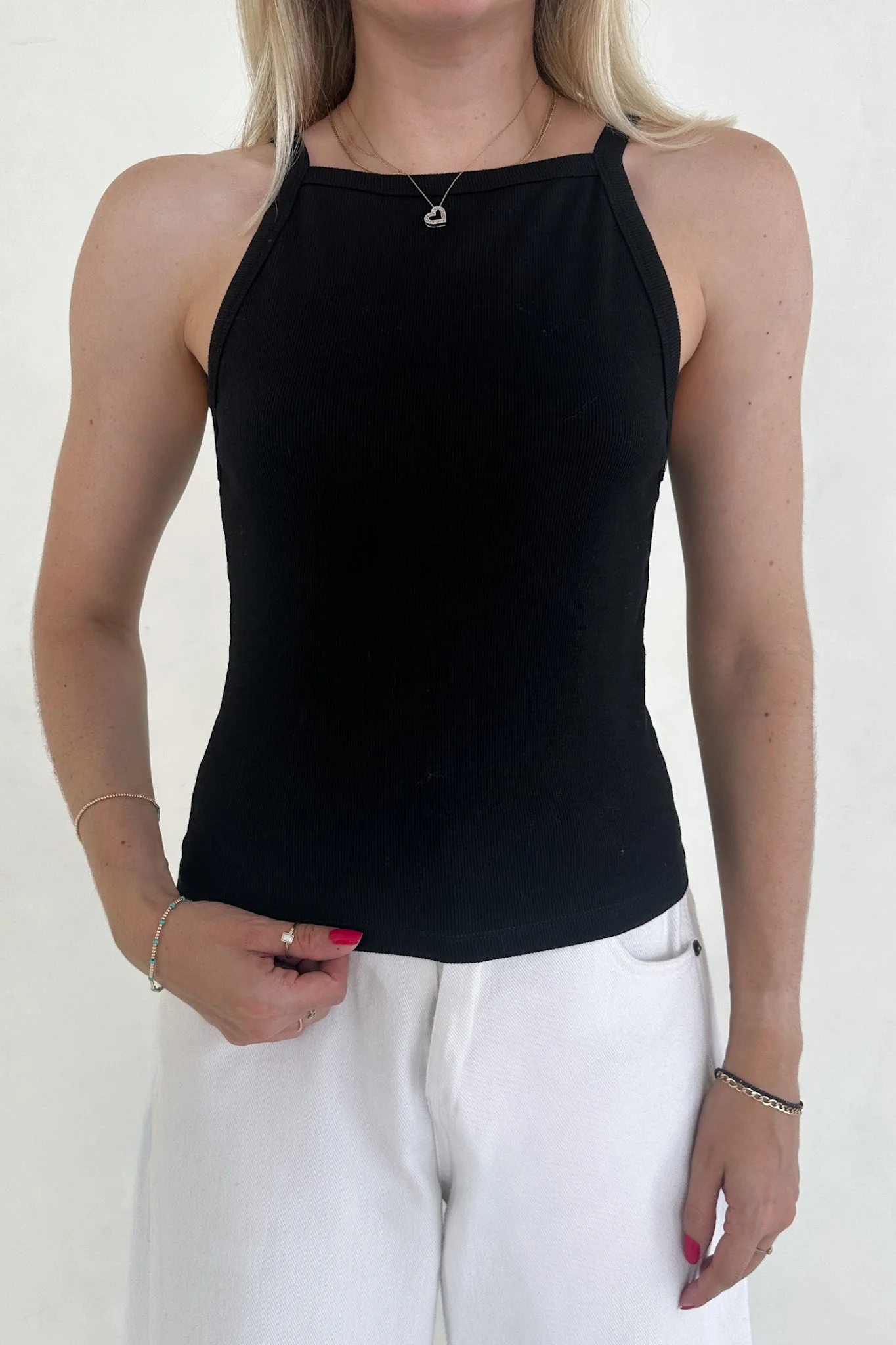 Urban High-Neck Cotton Tank Top in Black - Image 4