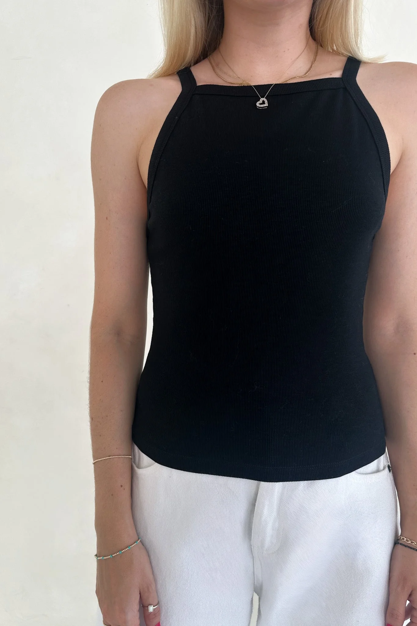 Urban High-Neck Cotton Tank Top in Black - Image 5