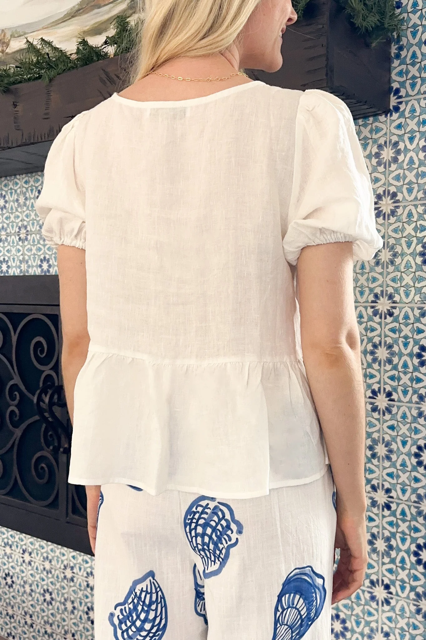 Waves Tie Front Linen Top - Image 5