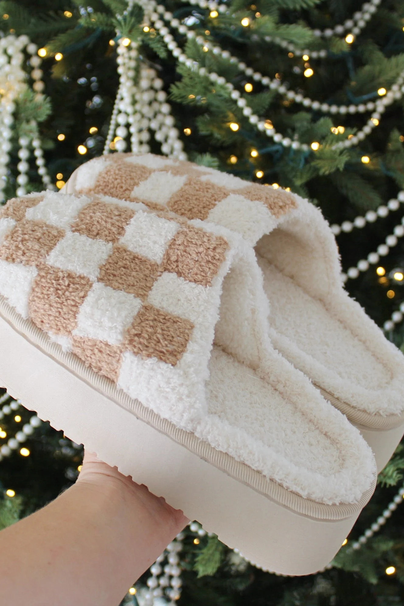 Willow Checkered Mule Slipper in Camel - Image 3