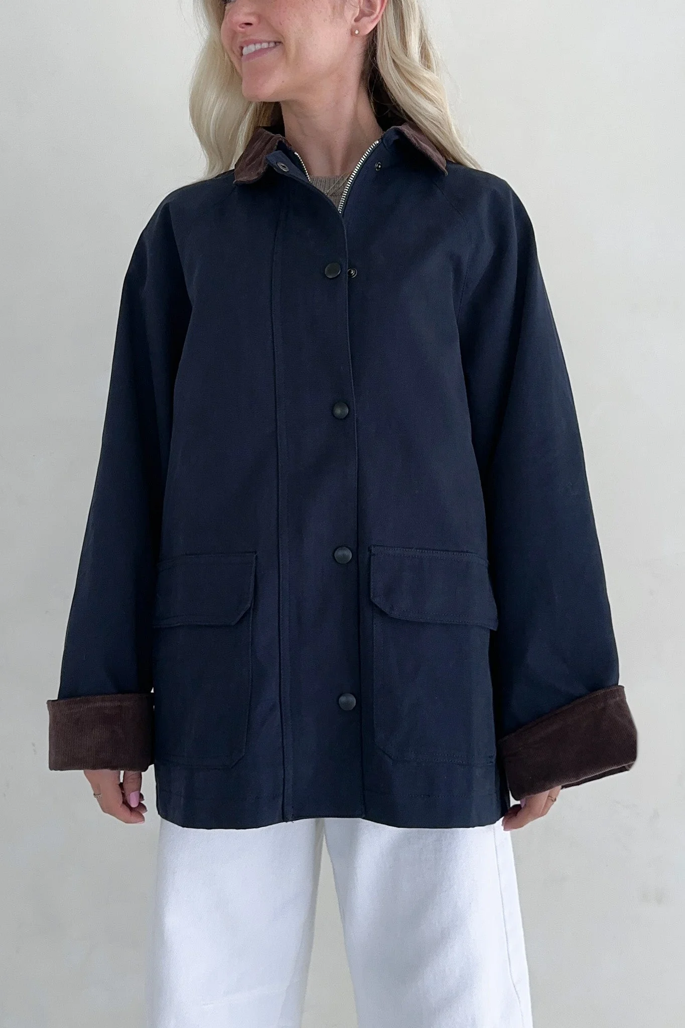 Windsor Corduroy Detail Barn Jacket in Navy - Image 8