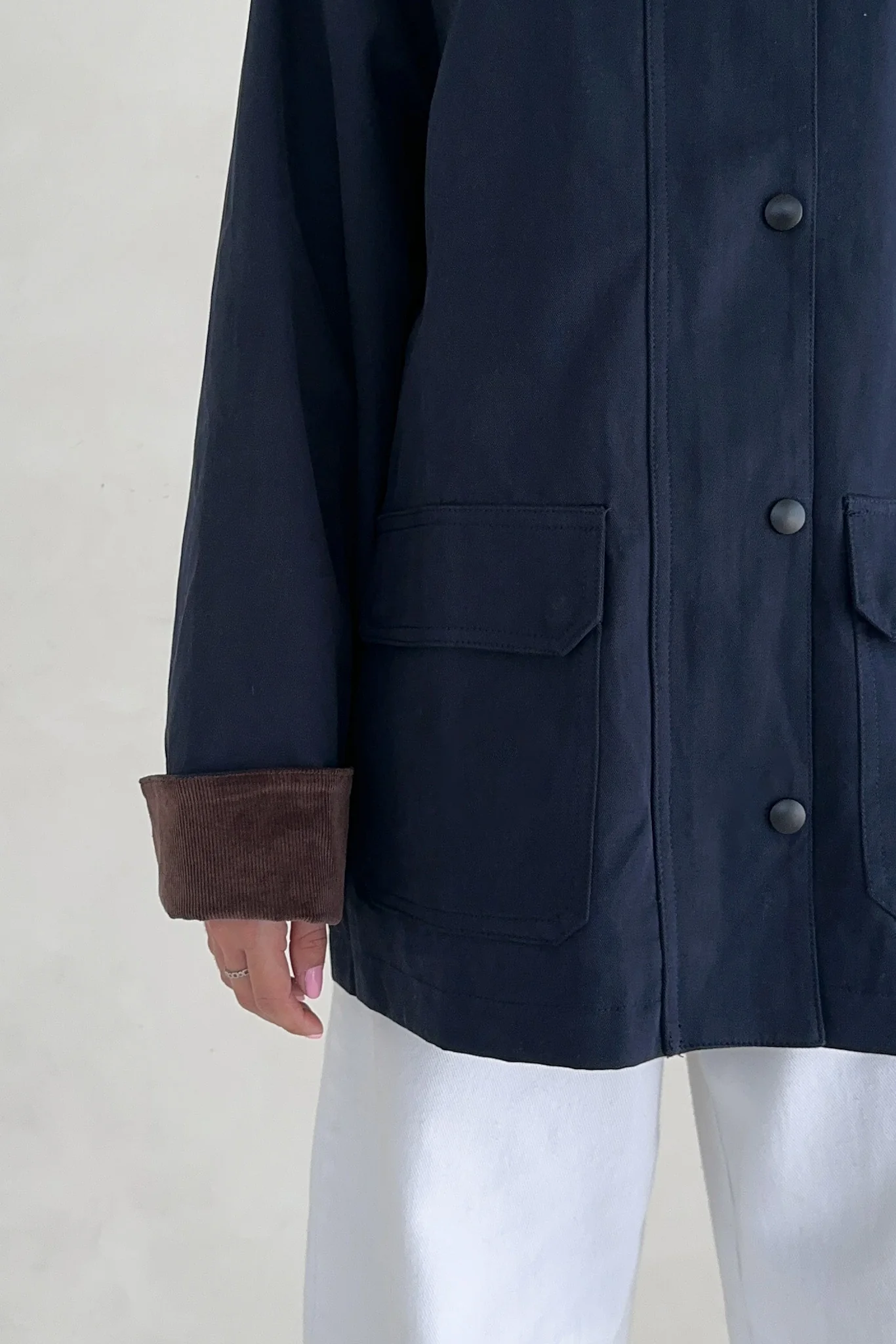 Windsor Corduroy Detail Barn Jacket in Navy - Image 9