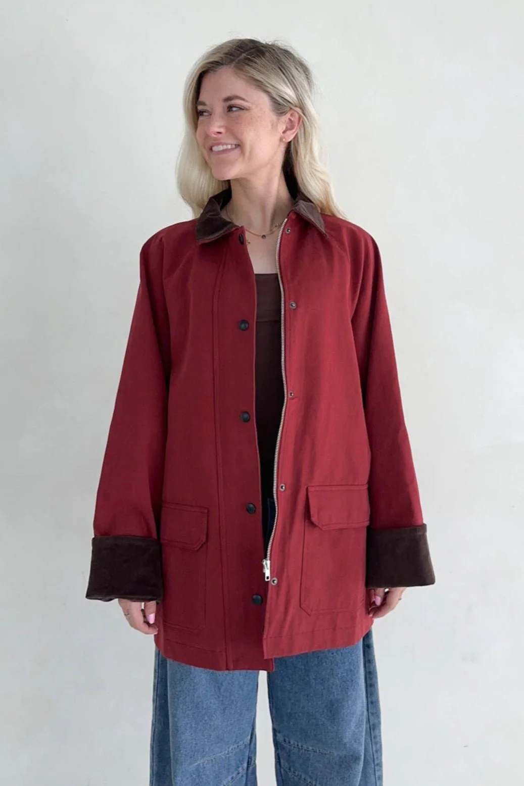 Windsor Corduroy Detail Barn Jacket in Sienna - Image 4