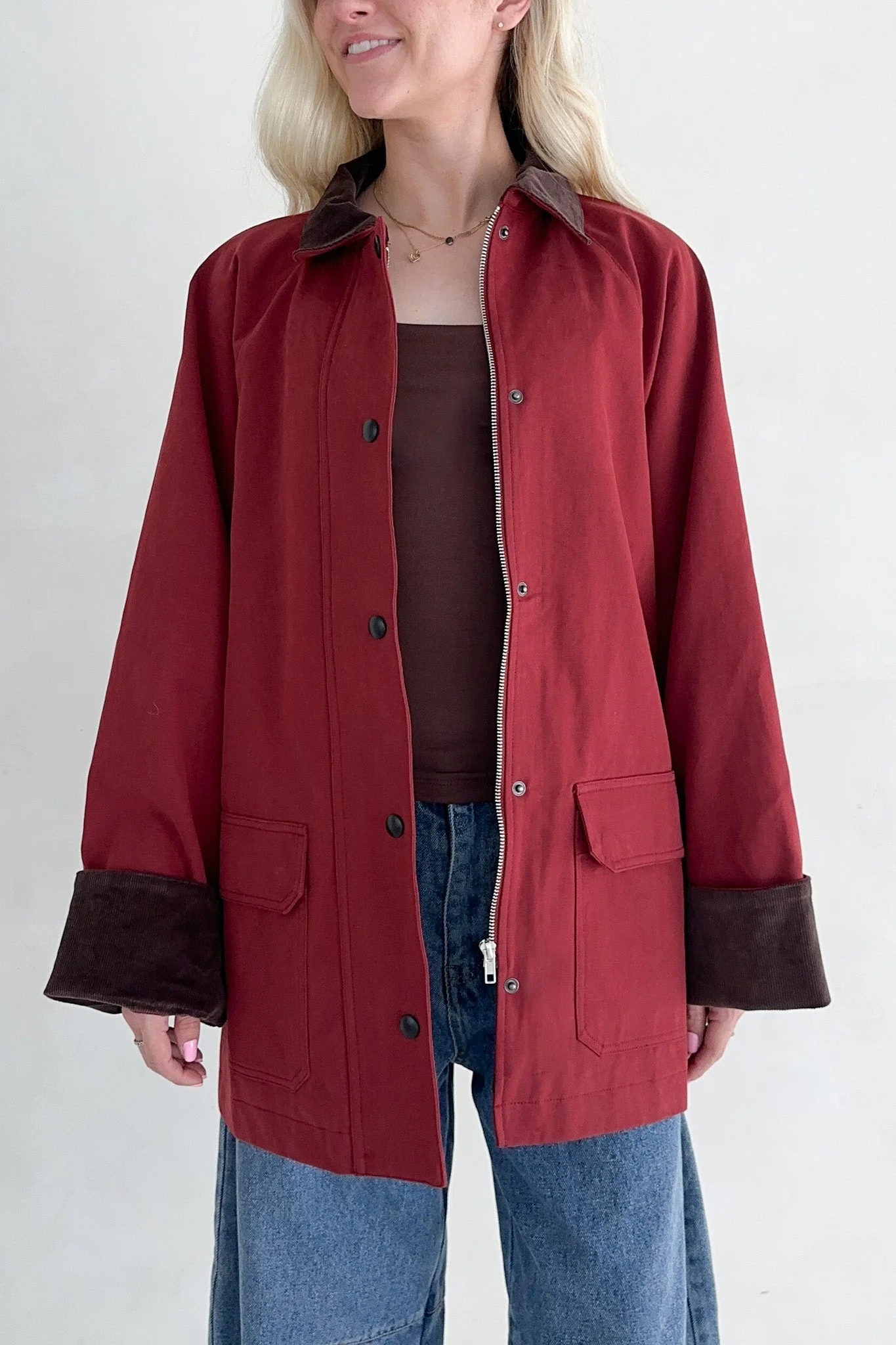 Windsor Corduroy Detail Barn Jacket in Sienna - Image 6