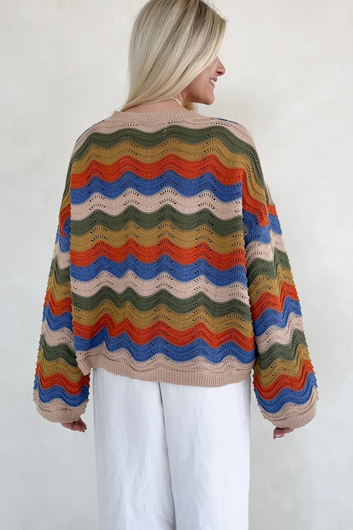 Woodstock Colorblock Neutral Rainbow Sweater - Image 10