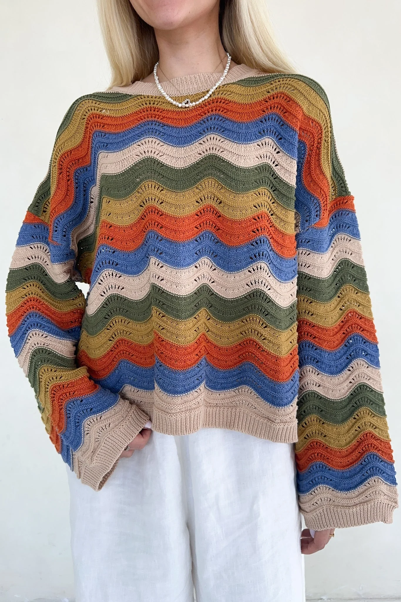 Woodstock Colorblock Neutral Rainbow Sweater - Image 2