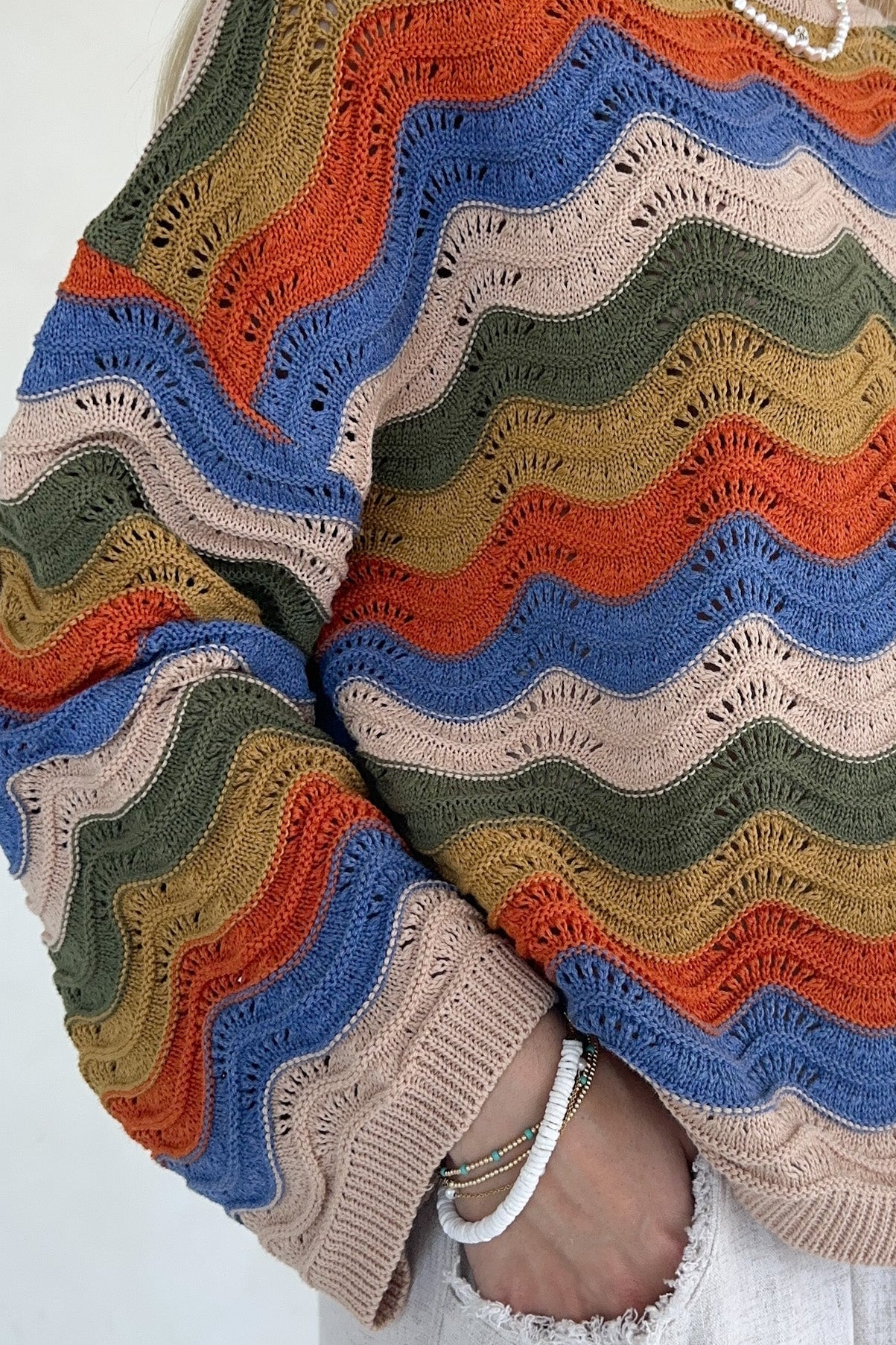 Woodstock Colorblock Neutral Rainbow Sweater - Image 5
