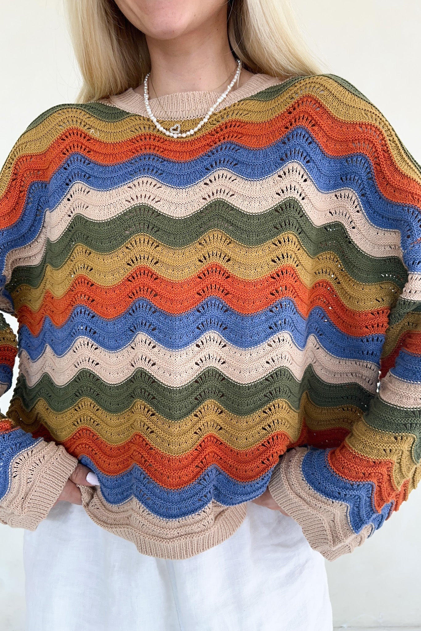 Woodstock Colorblock Neutral Rainbow Sweater - Image 6