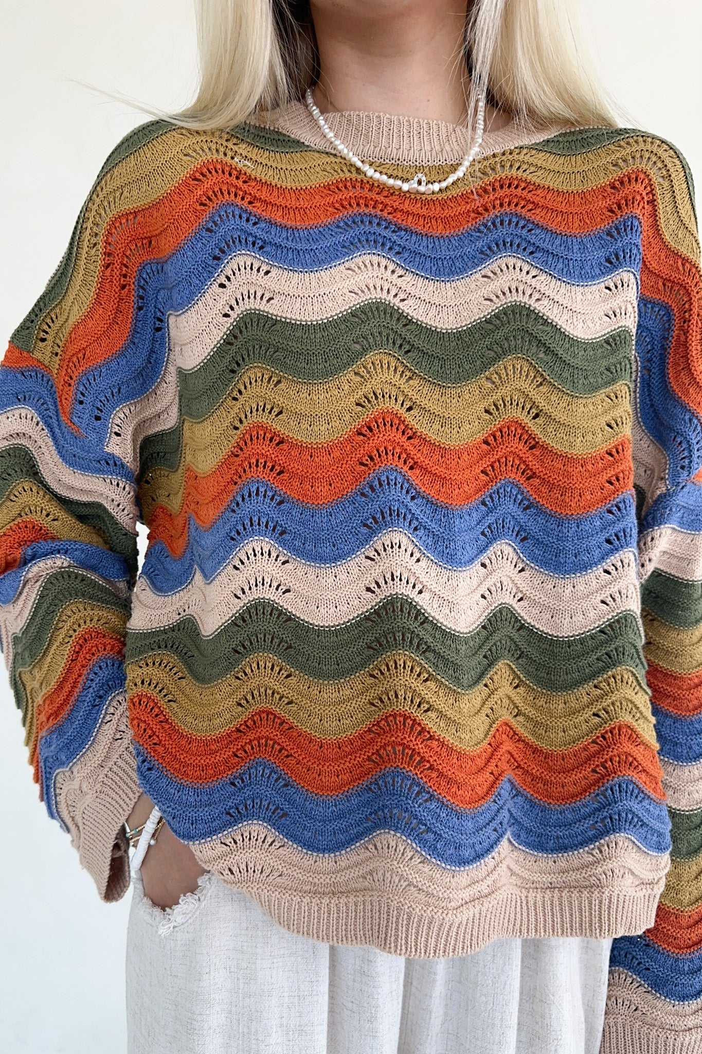 Woodstock Colorblock Neutral Rainbow Sweater - Image 9