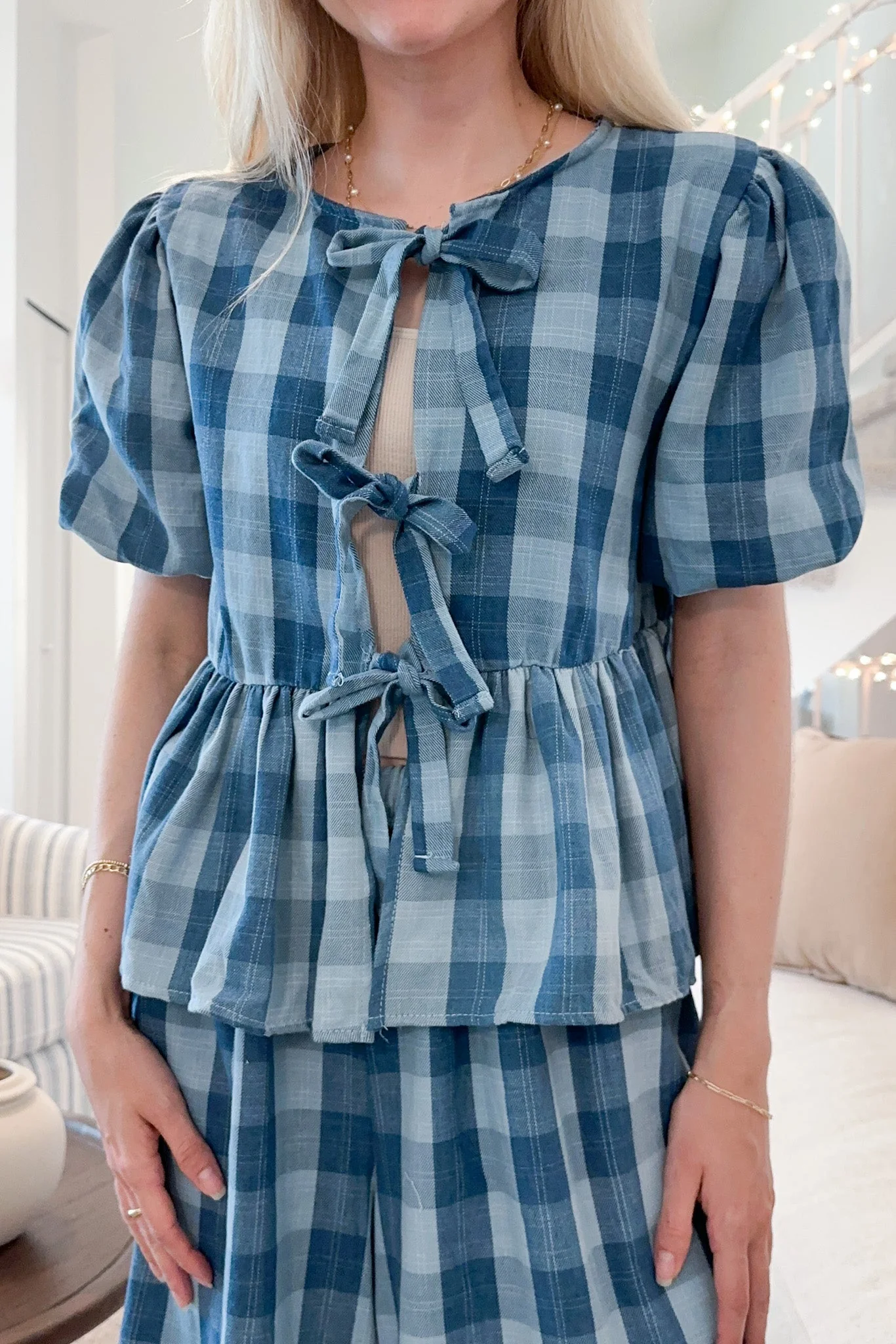 Woodstock Plaid Tie Front Top - Image 2