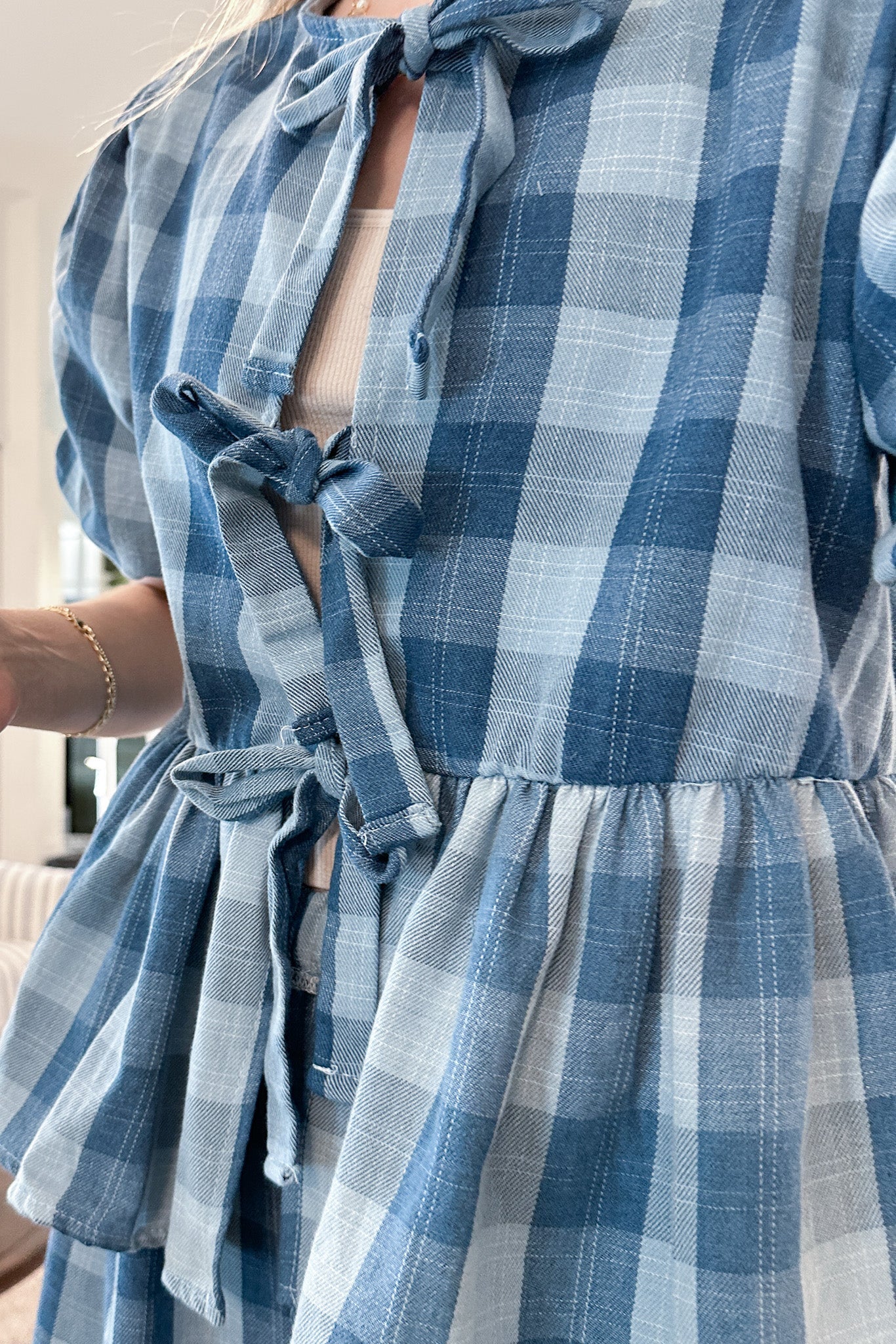 Woodstock Plaid Tie Front Top - Image 6