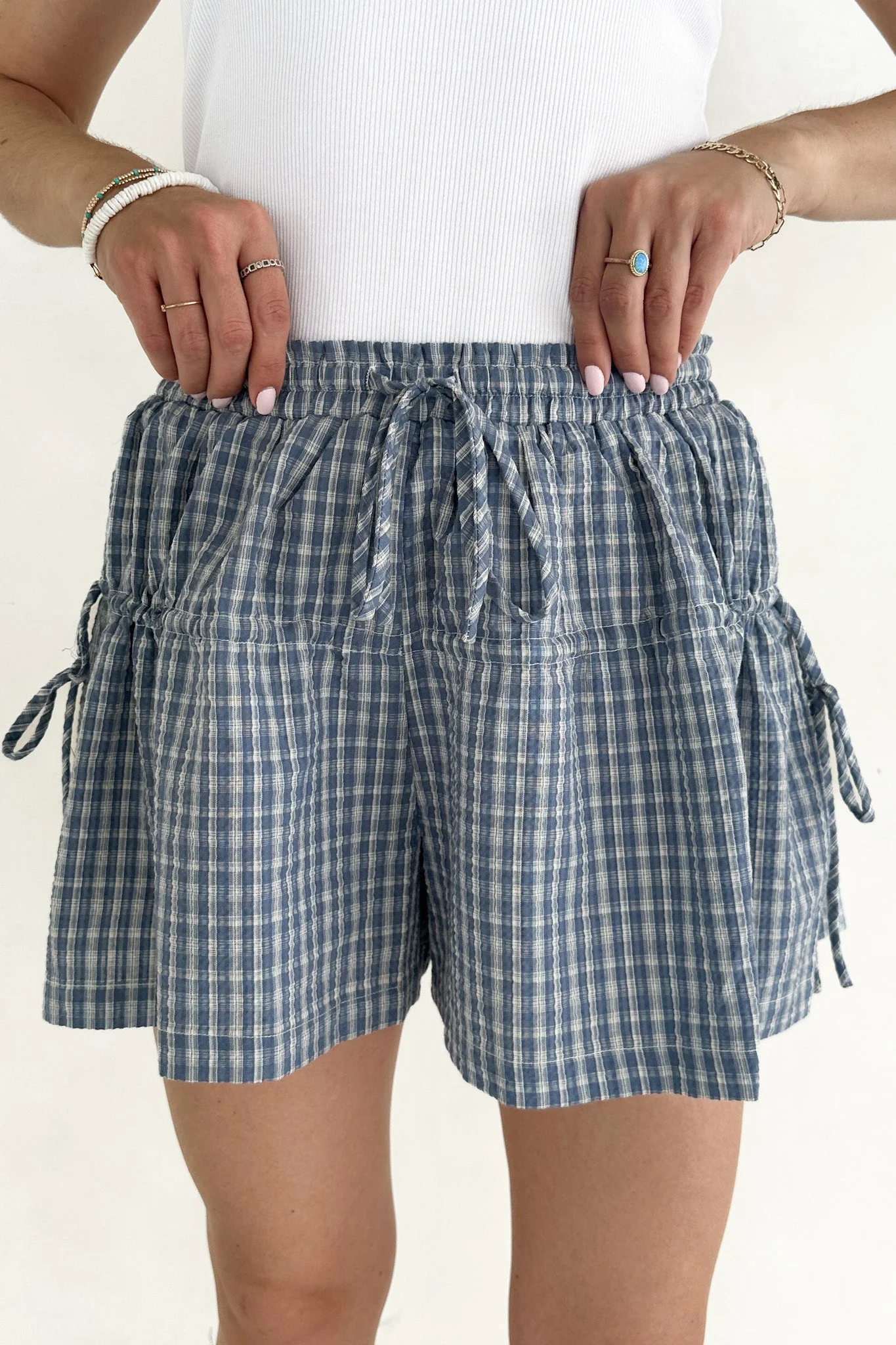 Wren Wide Leg Plaid Drawstring Shorts