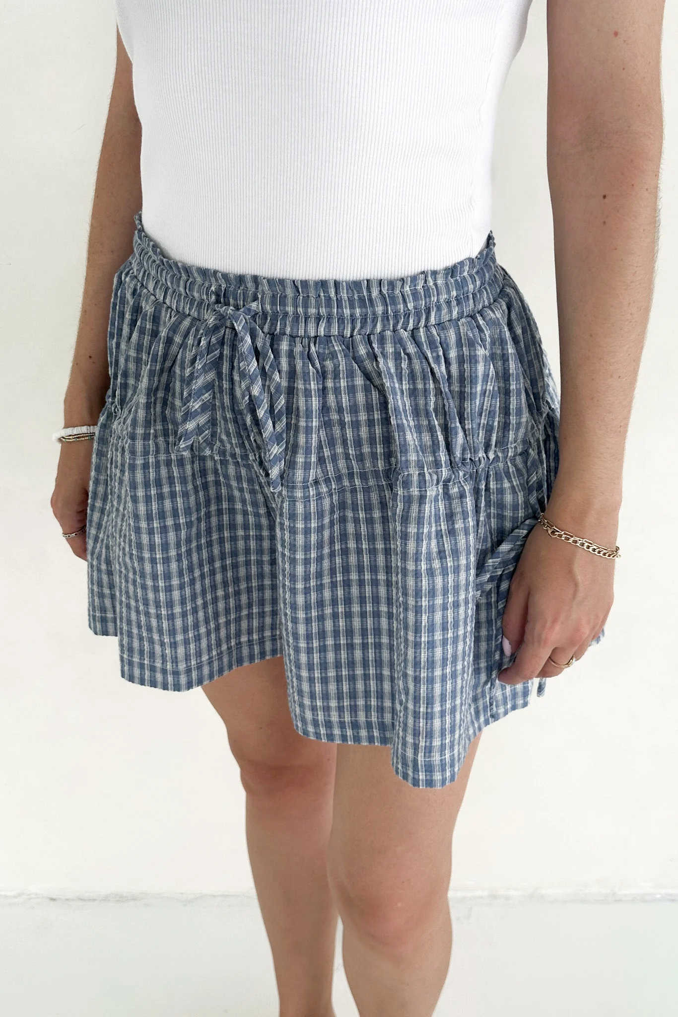 Wren Wide Leg Plaid Drawstring Shorts - Image 9